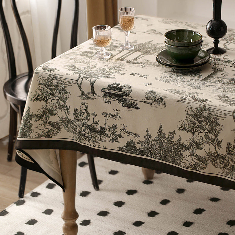black toile de Jouy table cloth