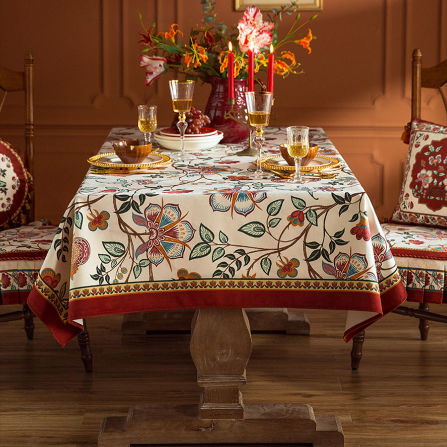 2design dark red vintage flower table cloth