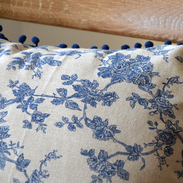 french retro blue flower cushion cover