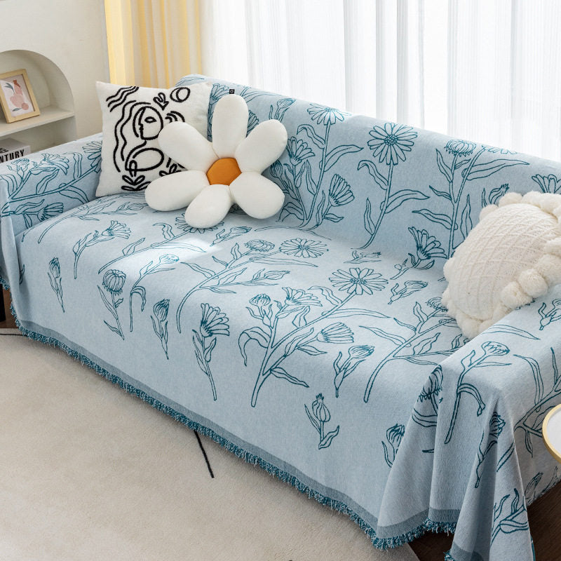 4color fringe flower sofa cover