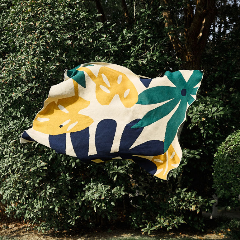 2color flower knit blanket