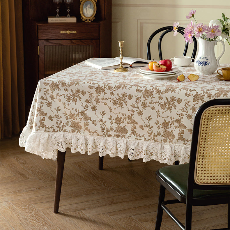 2color french flower velvety table cloth