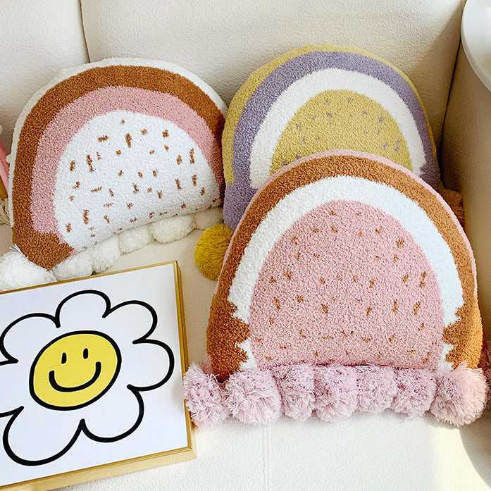 3color semicircle ponpon cushion