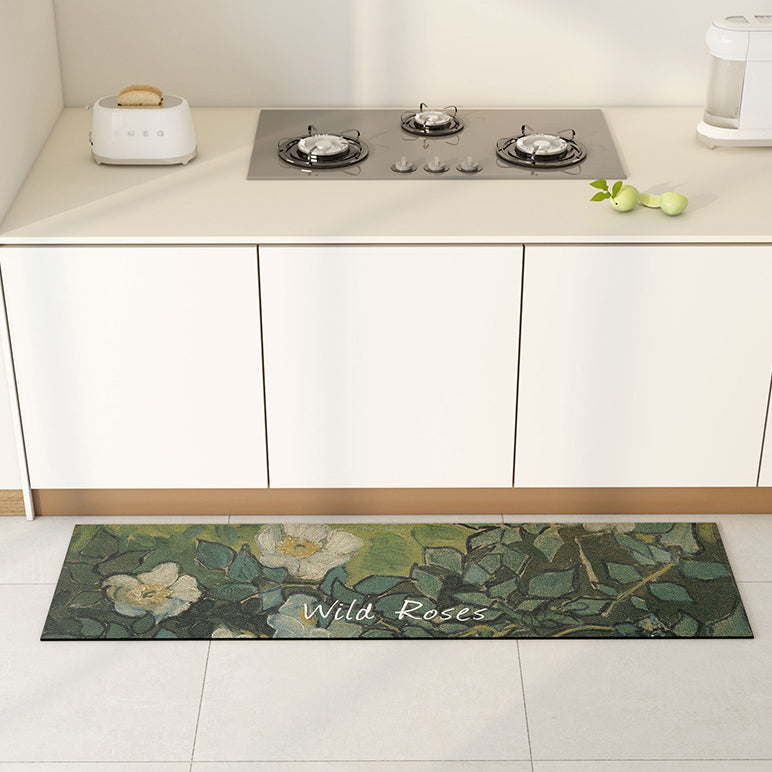 rose green kitchen mat