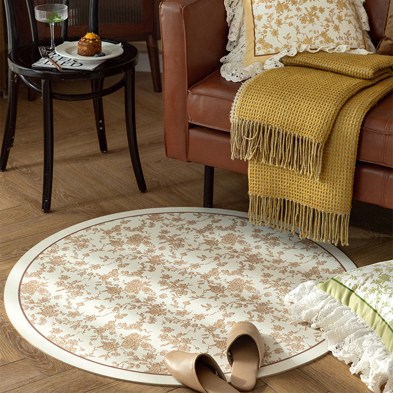 2color french flower velvety round carpet
