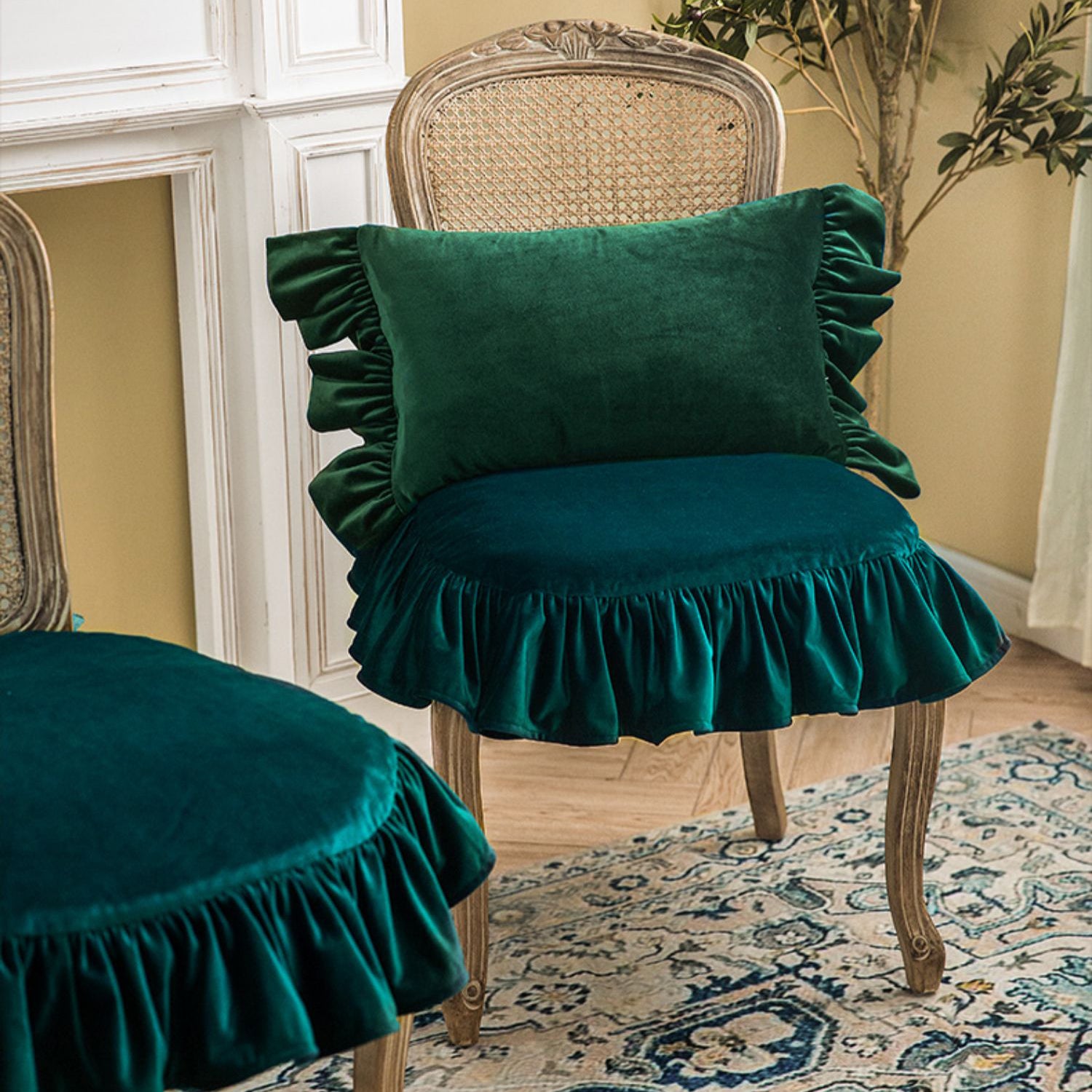 6color velvet frill chair cushion