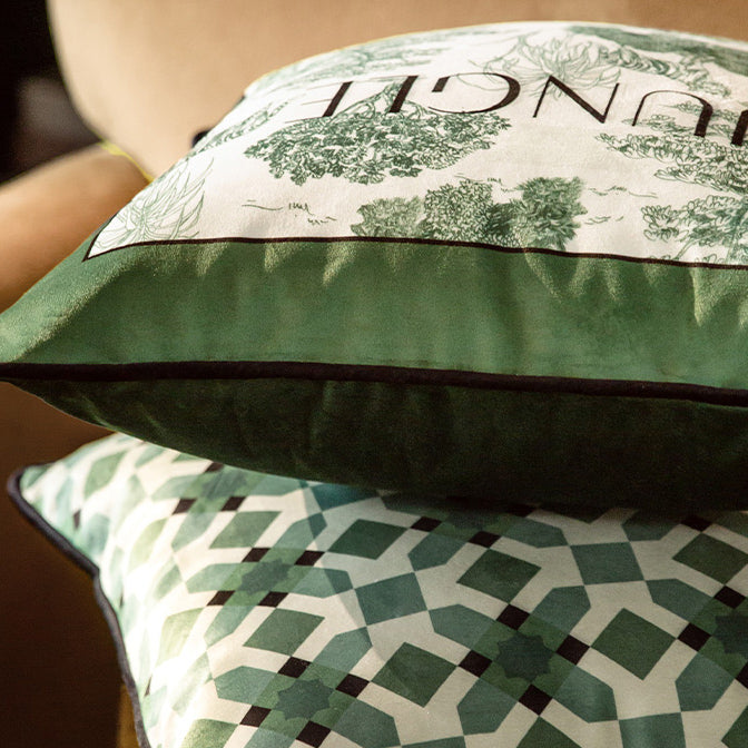 green retro forest cushion