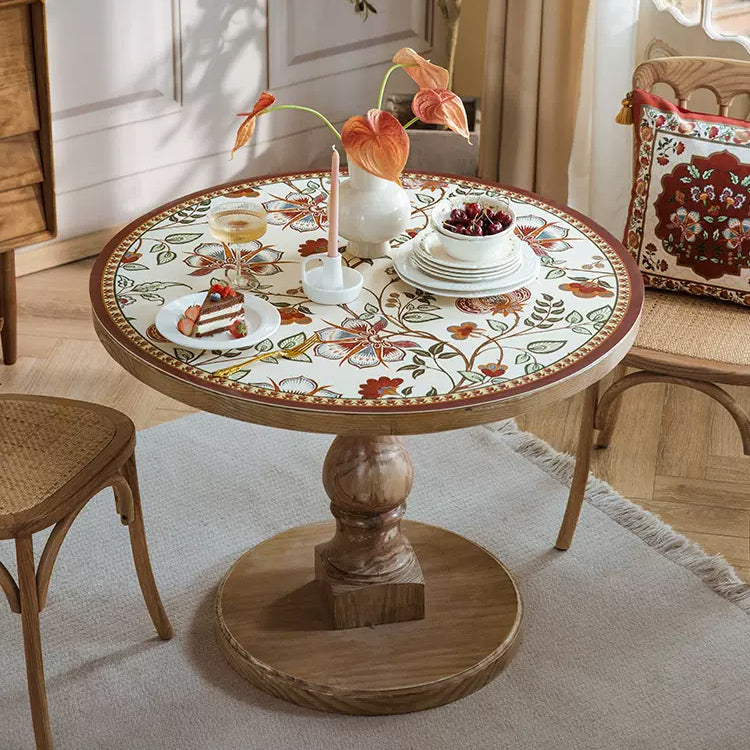 dark red vintage flower round table mat