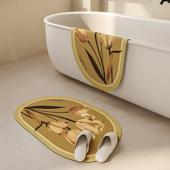 art mustard tulip bath mat