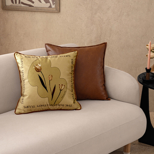 art mustard tulip cushion