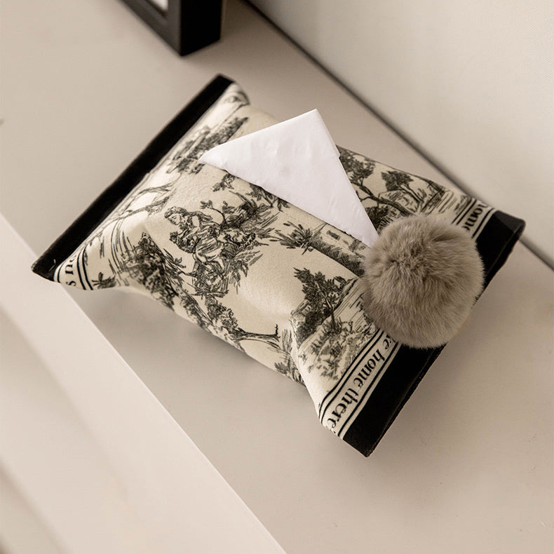 black toile de Jouy tissue case