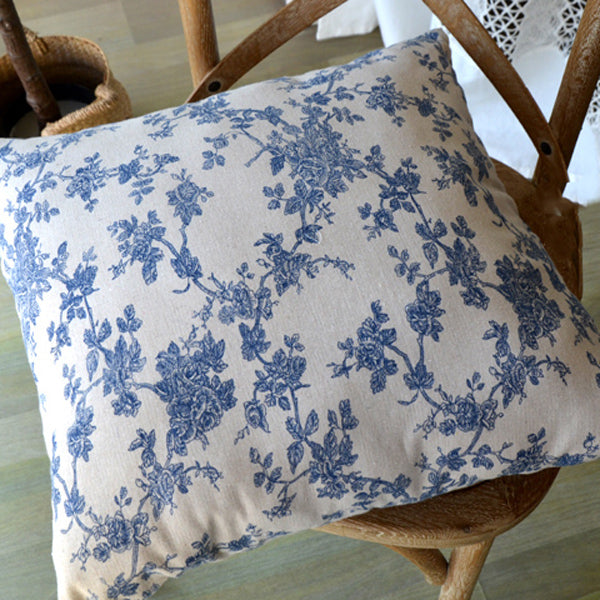 french retro blue flower cushion cover