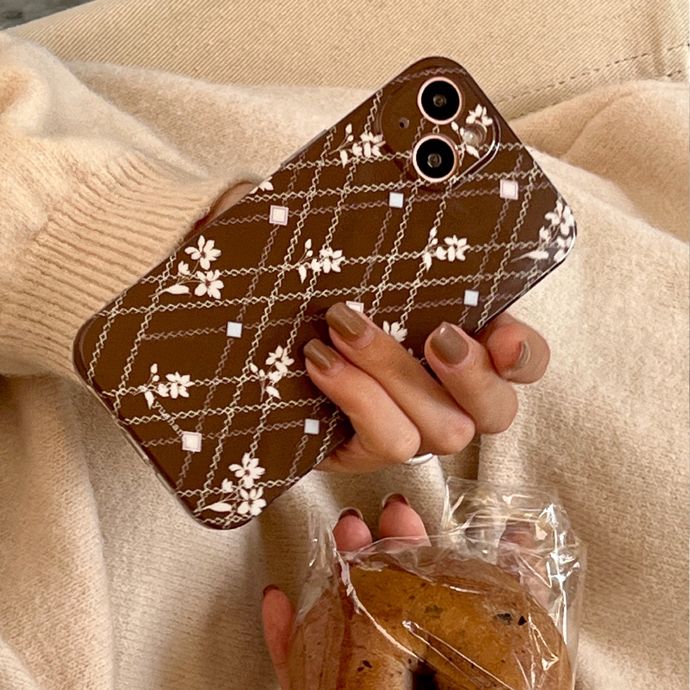 brown check flower iPhone case