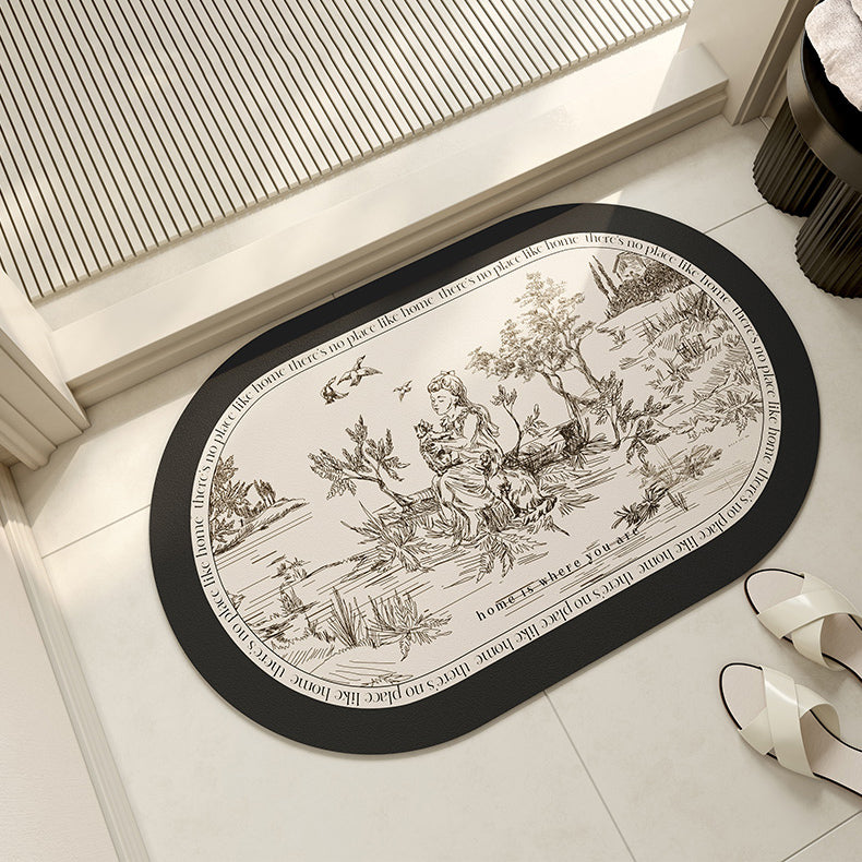 black toile de Jouy bath mat