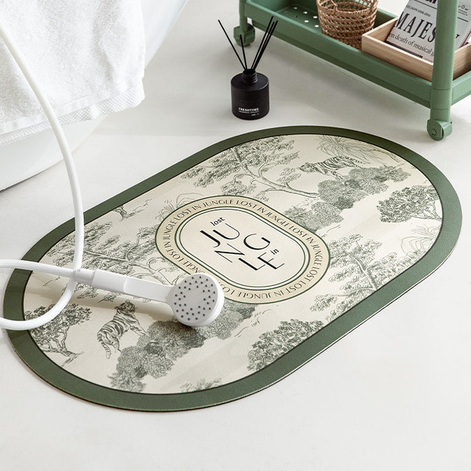 green retro forest bath mat