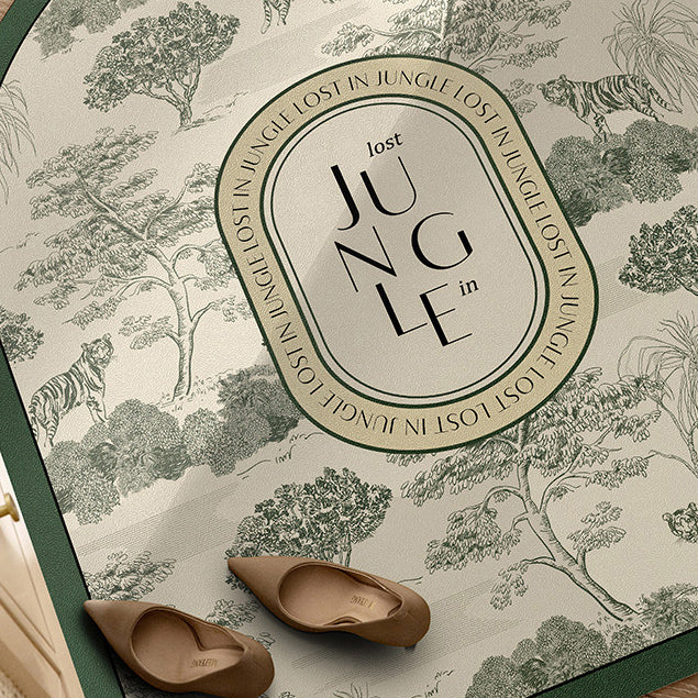 green retro forest door mat