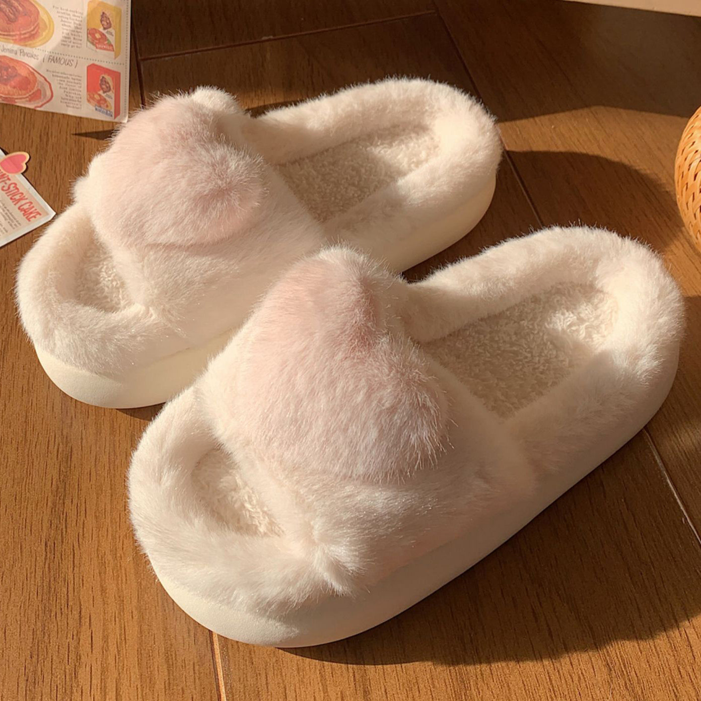 3color fur heart roomshoes