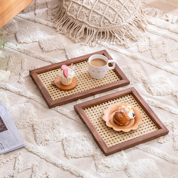 2color square rattan wood tray