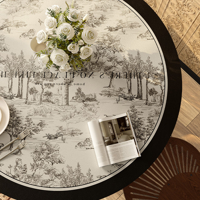 black toile de Jouy round table mat