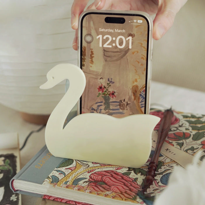 cream swan book stand