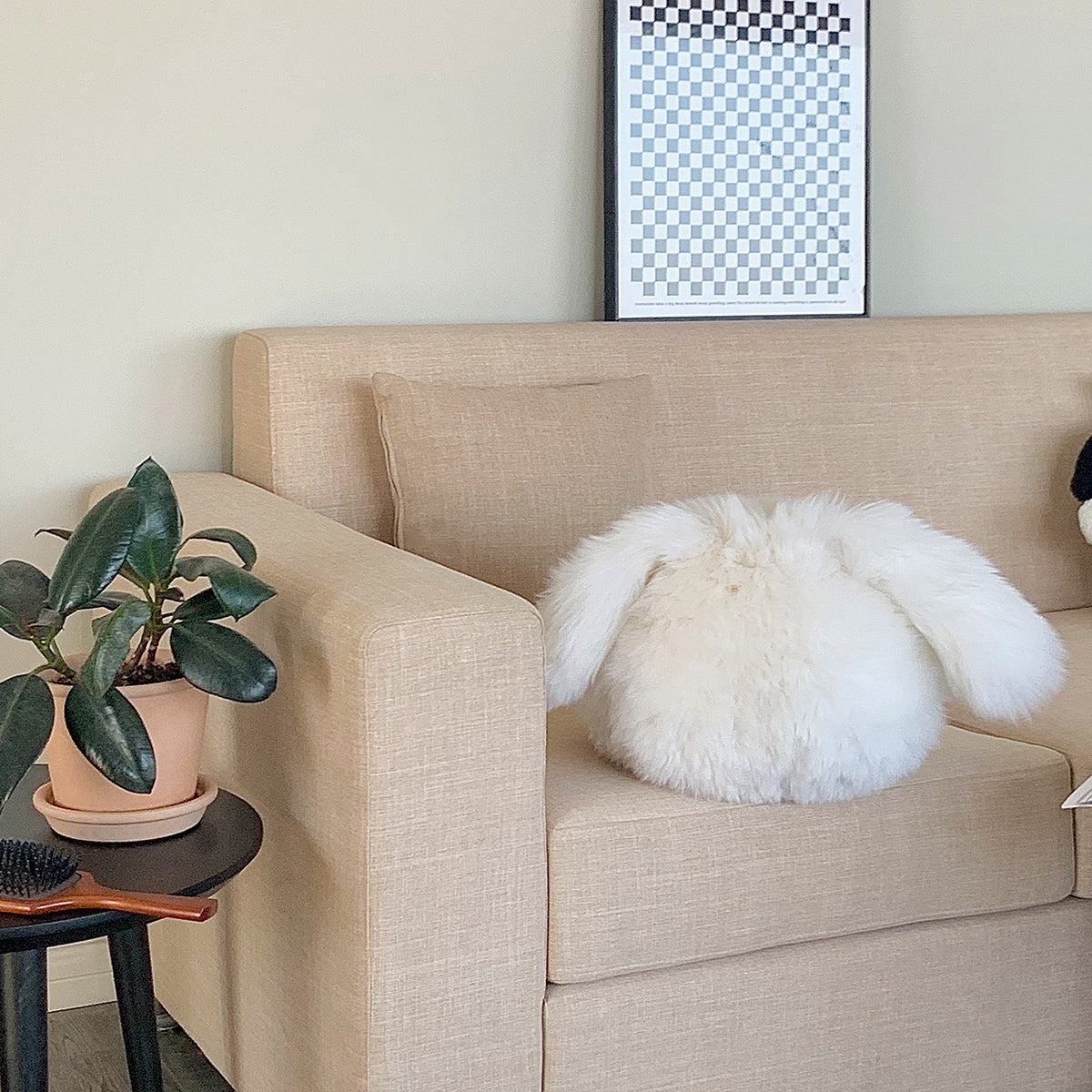 white round rabbit cushion