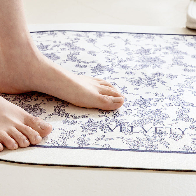blue retro forest bath mat
