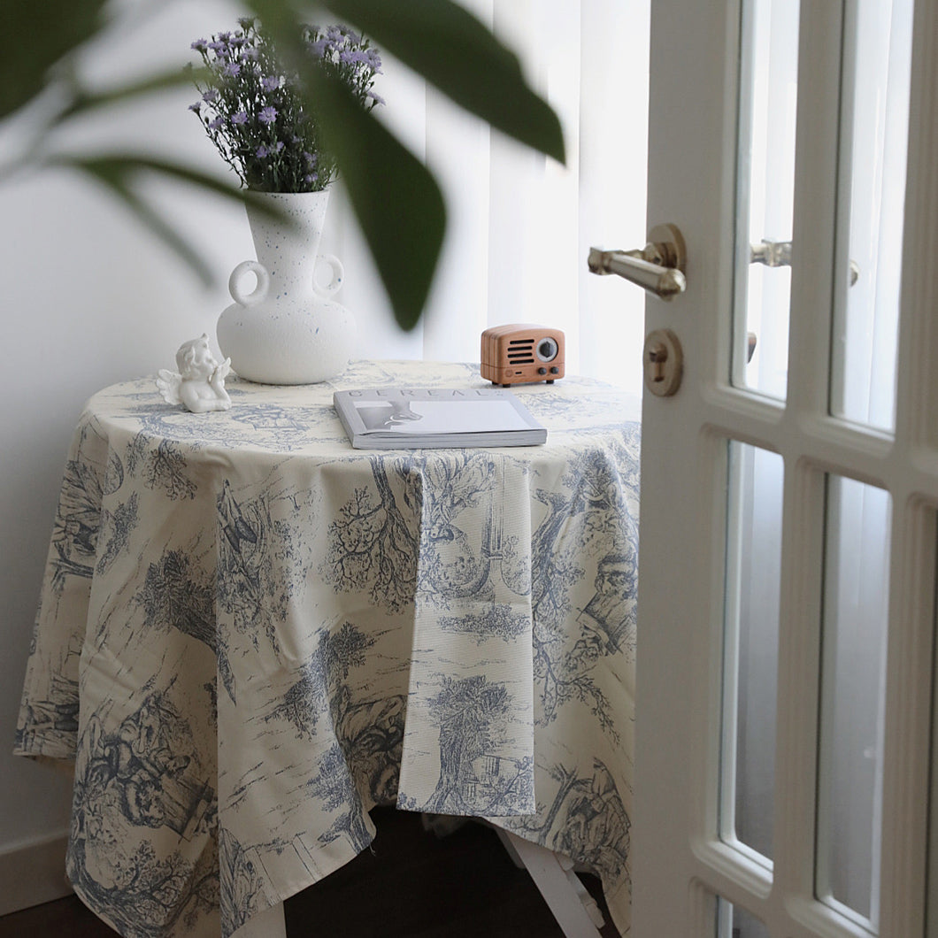 toile de Jouy blue table cloth