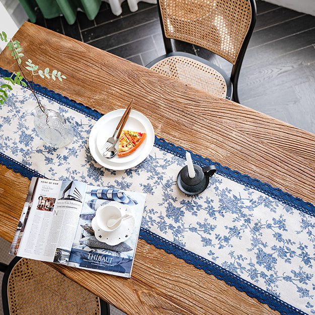 blue flower table runner