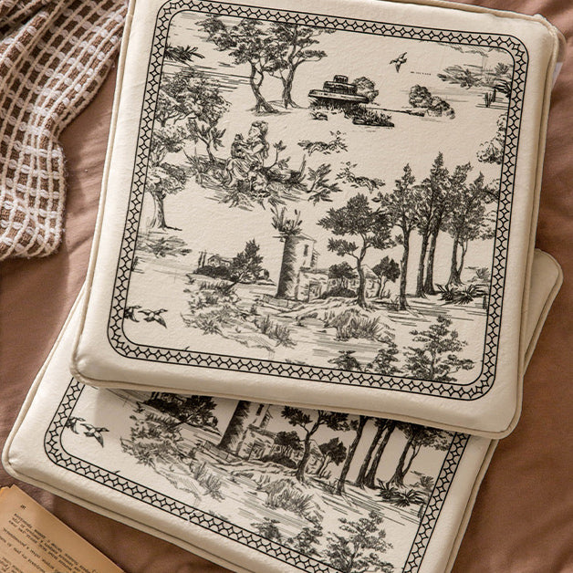 black toile de Jouy square cushion