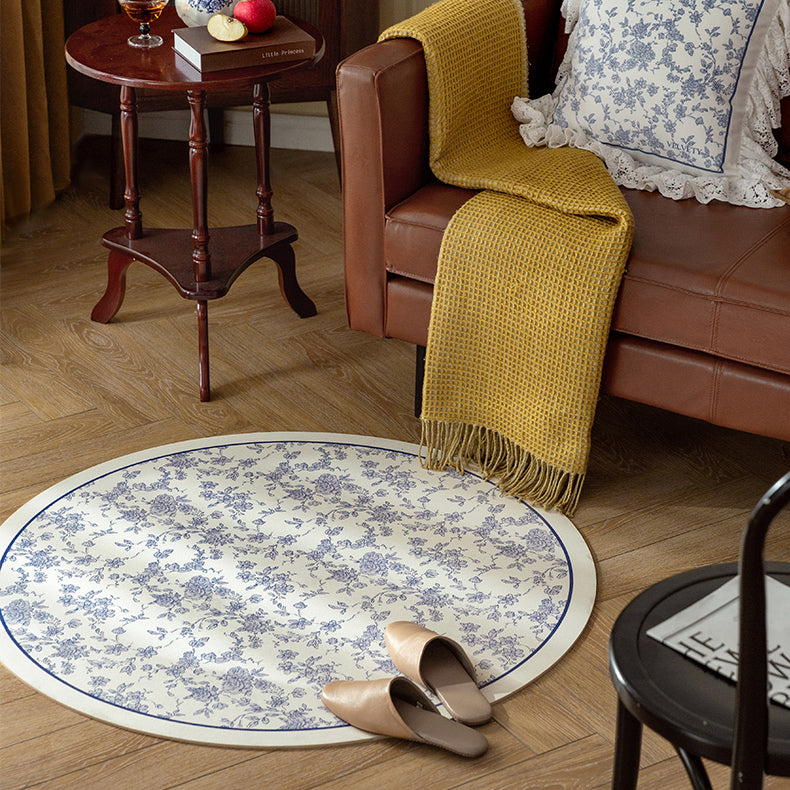 2color french flower velvety round carpet