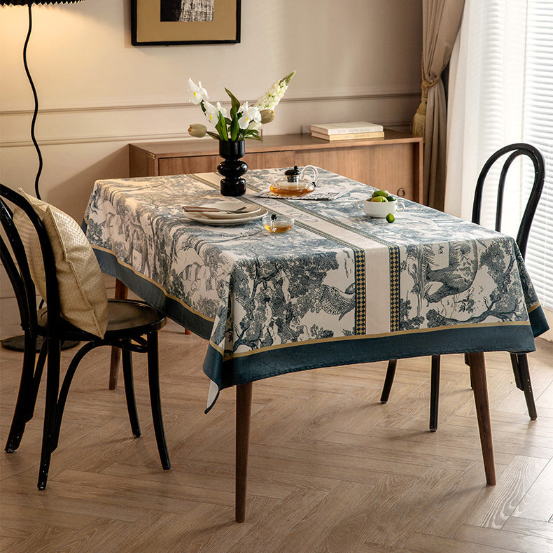 blue retro forest table cloth