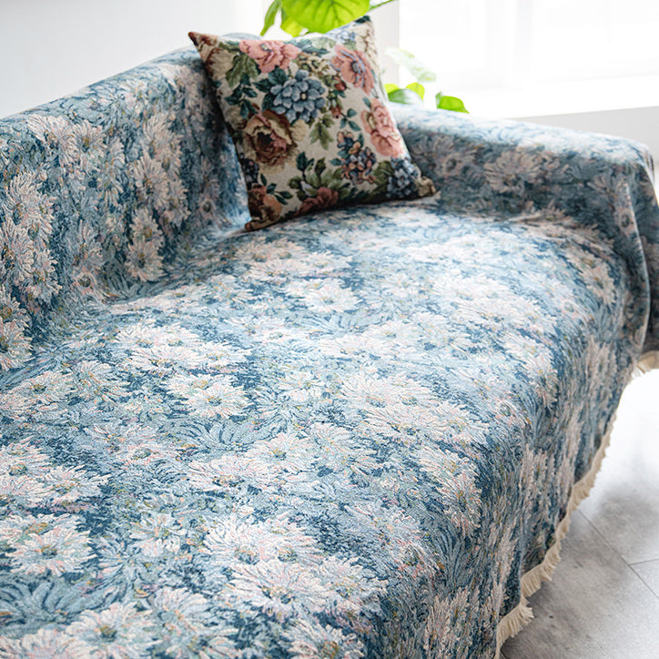 french blue flower sofa cover