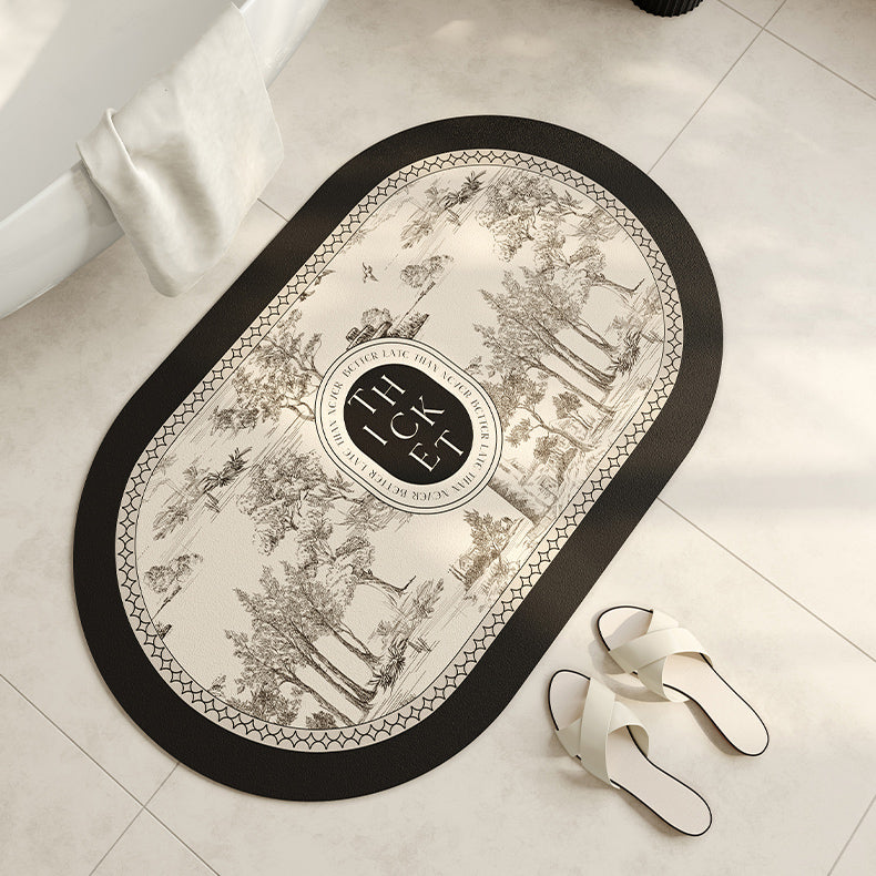 black toile de Jouy bath mat