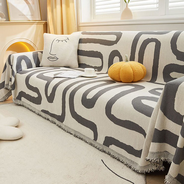 3color reversible ethnic line sofa cover