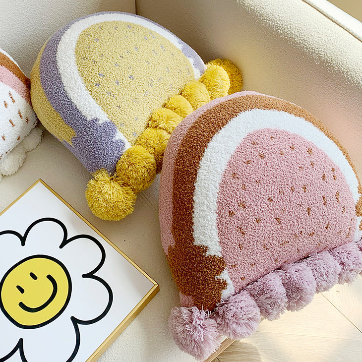 3color semicircle ponpon cushion