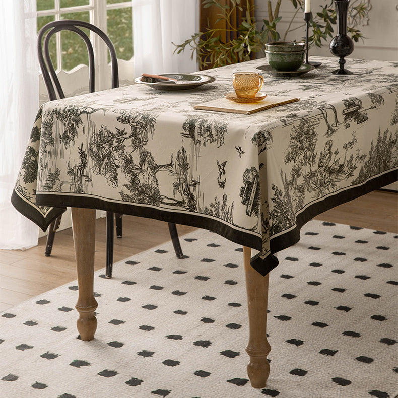 black toile de Jouy table cloth