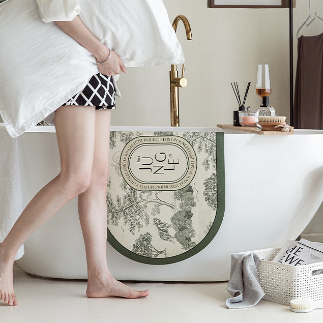 green retro forest bath mat