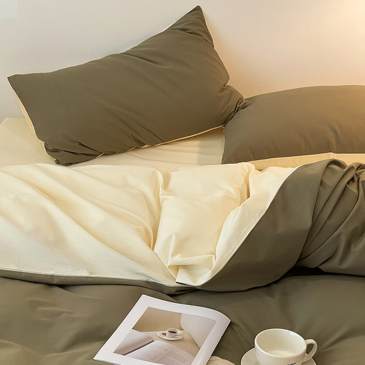 8color two tone creamy cotton bedlinen set