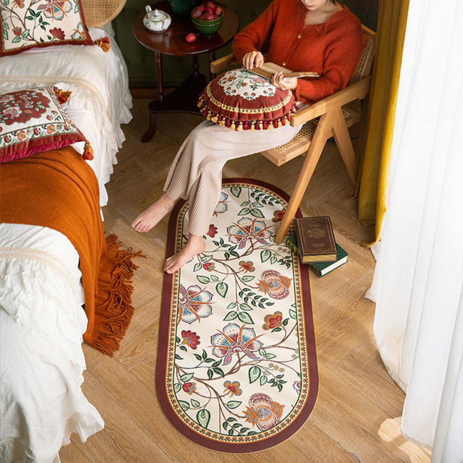 dark red vintage flower floor mat