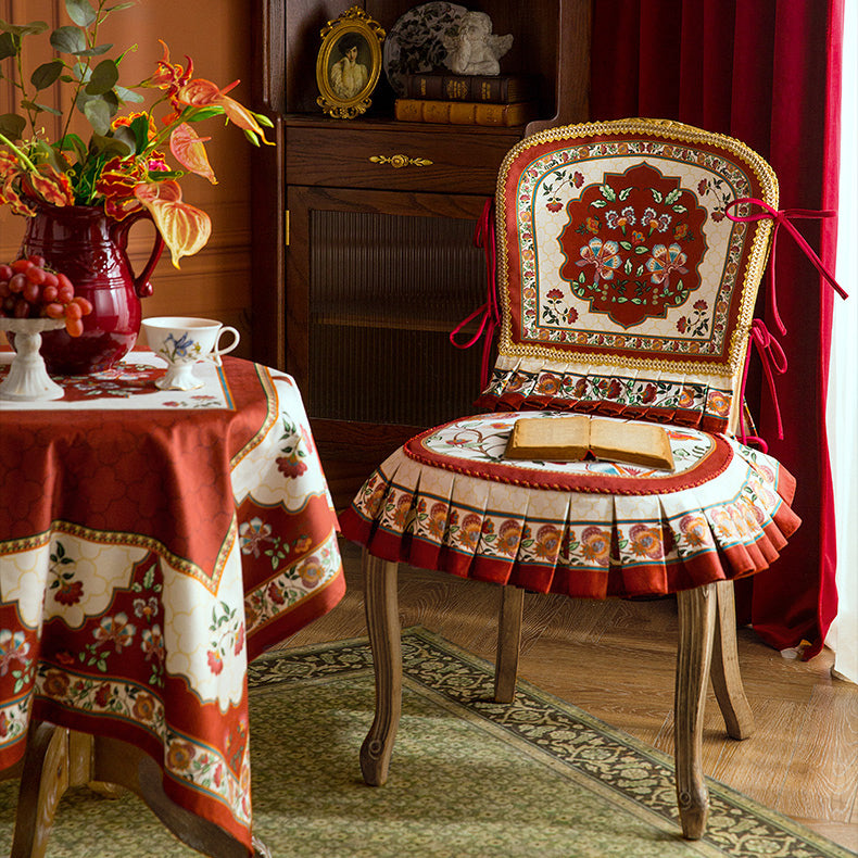 dark red vintage flower chair cover & cushion