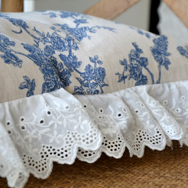 french retro blue flower cushion cover