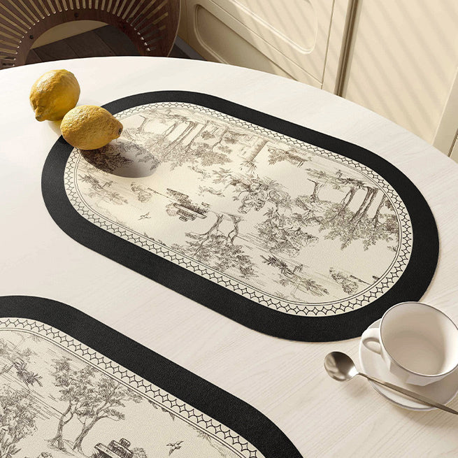 black toile de Jouy place mat