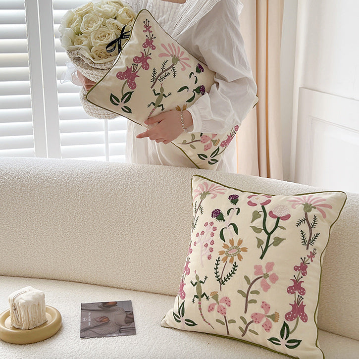 retro botanical flower cushion