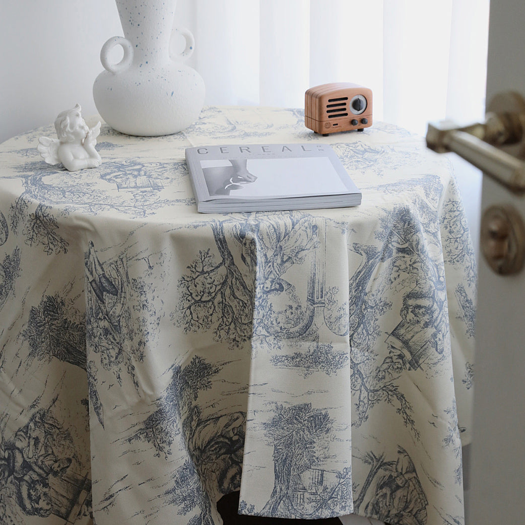 toile de Jouy blue table cloth