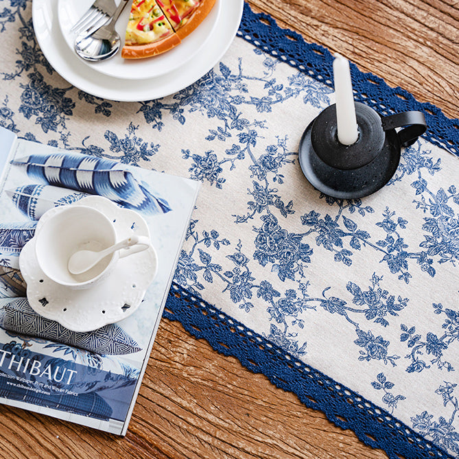 blue flower table runner