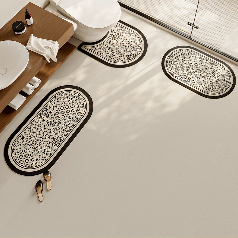 black flower tile toilet mat
