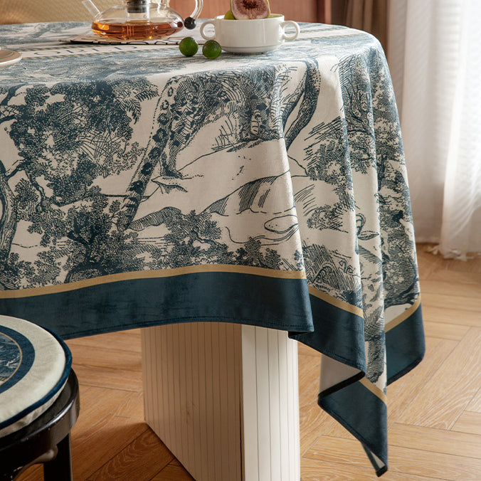 blue retro forest table cloth