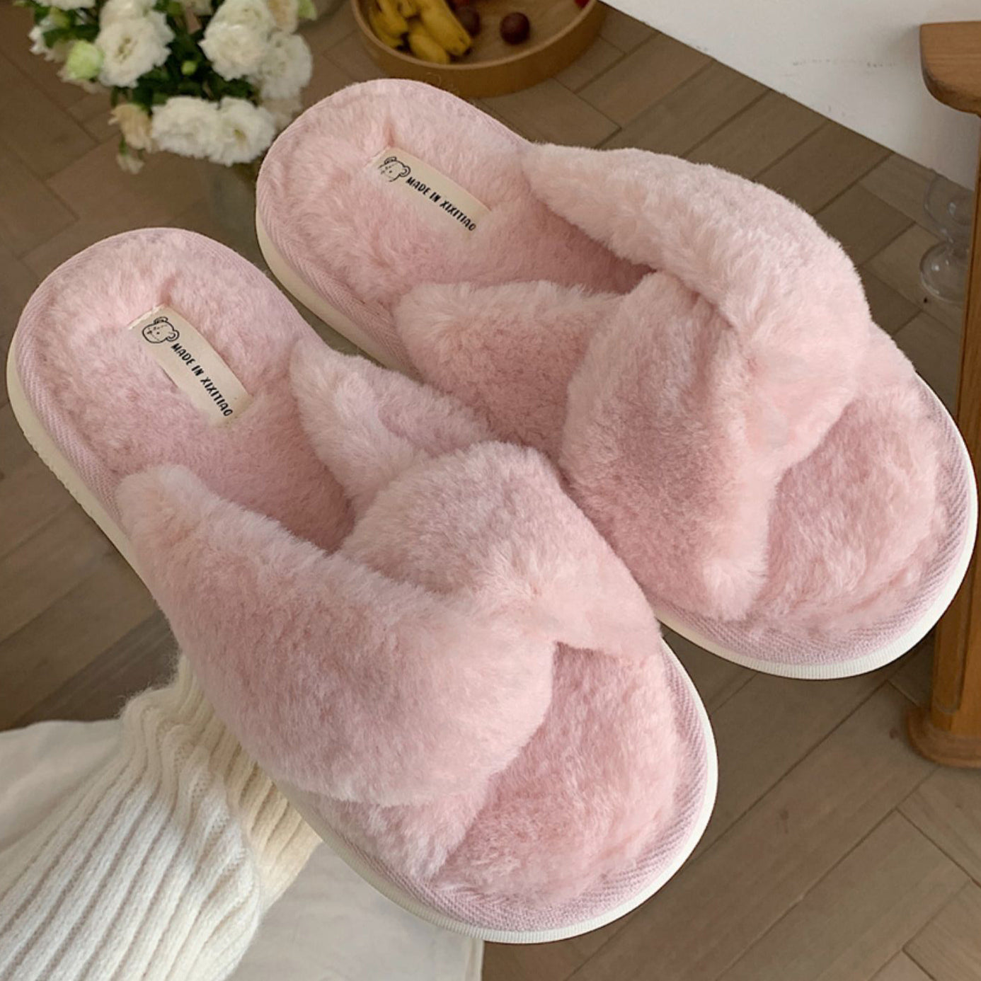 3color fur cross roomshoes