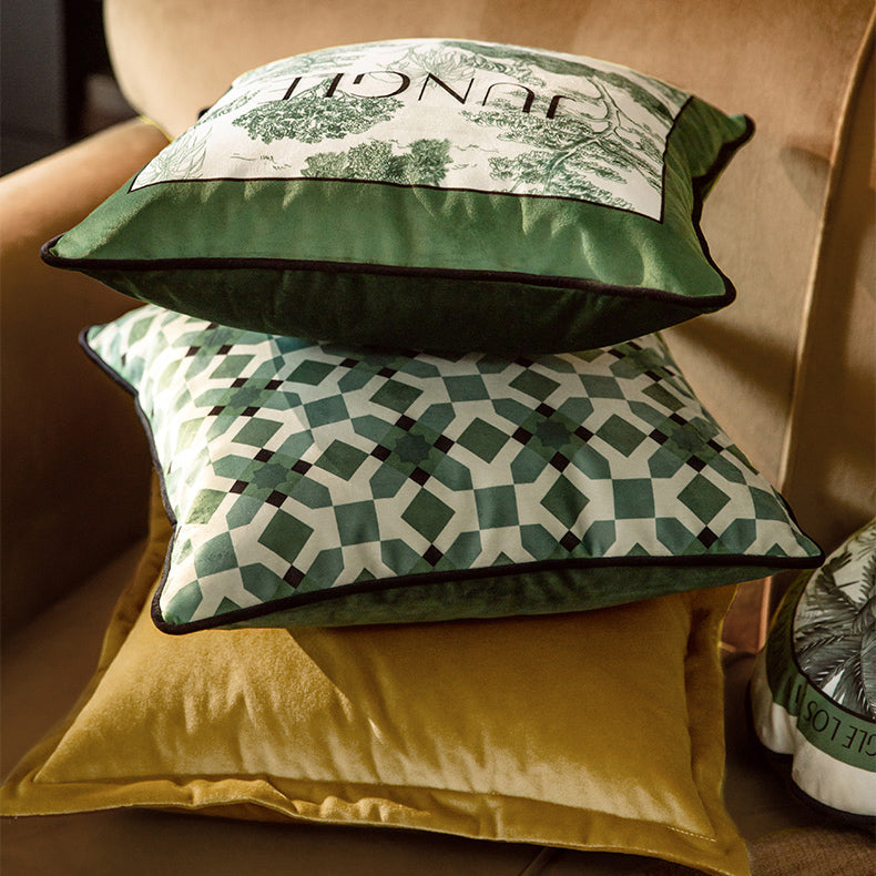 green retro forest cushion
