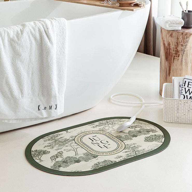 green retro forest bath mat